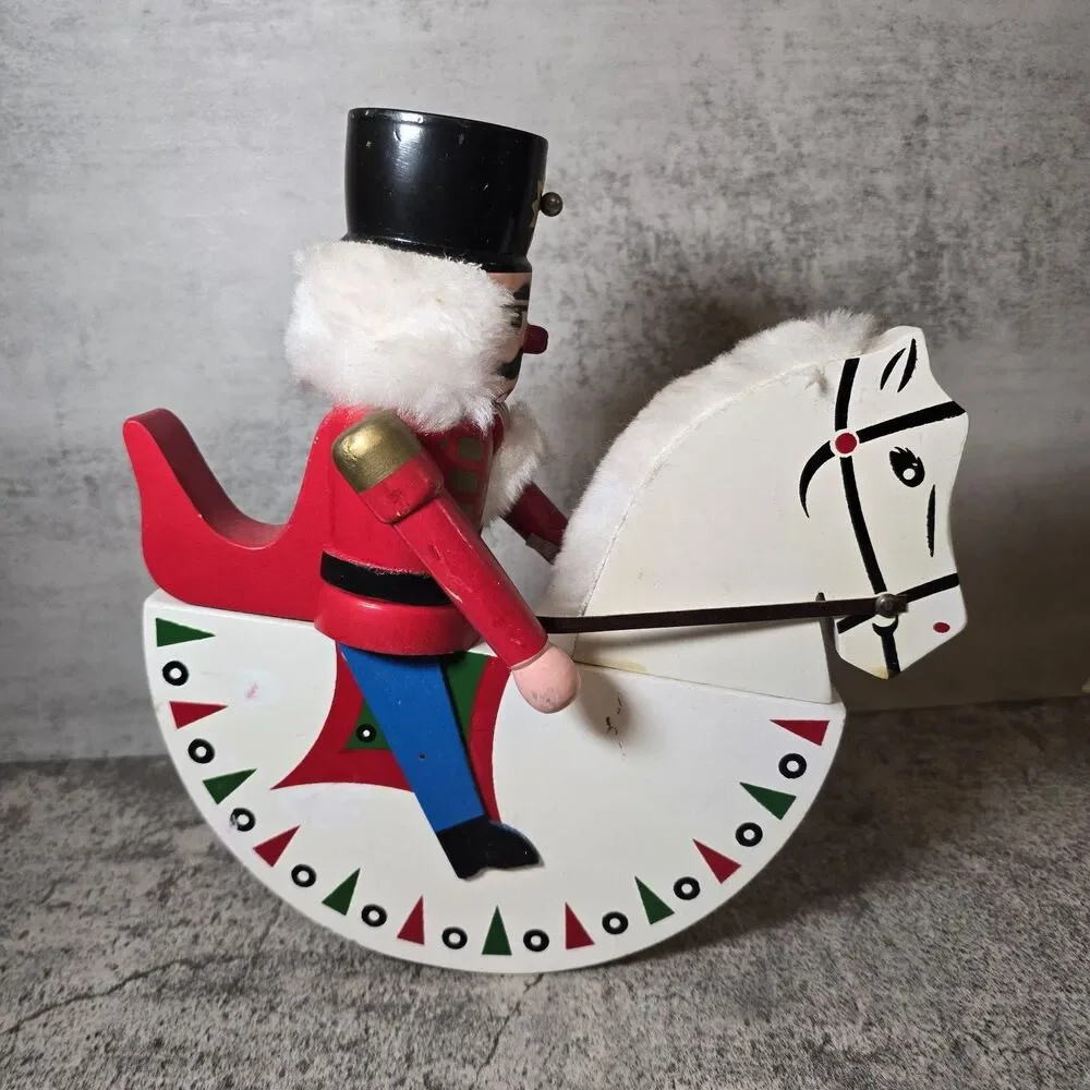 Vintage Erzgebirge Wooden Soldier Nutcracker White Rocking Horse East Germany